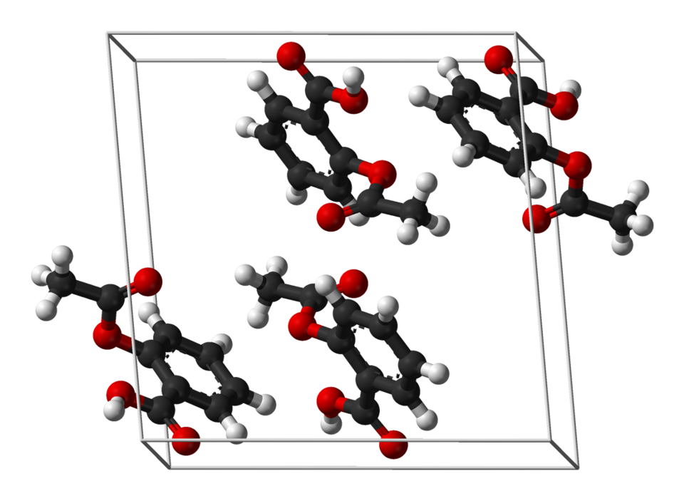 Ball-and-stick model of the unit cell of aspirin. Ben Mills